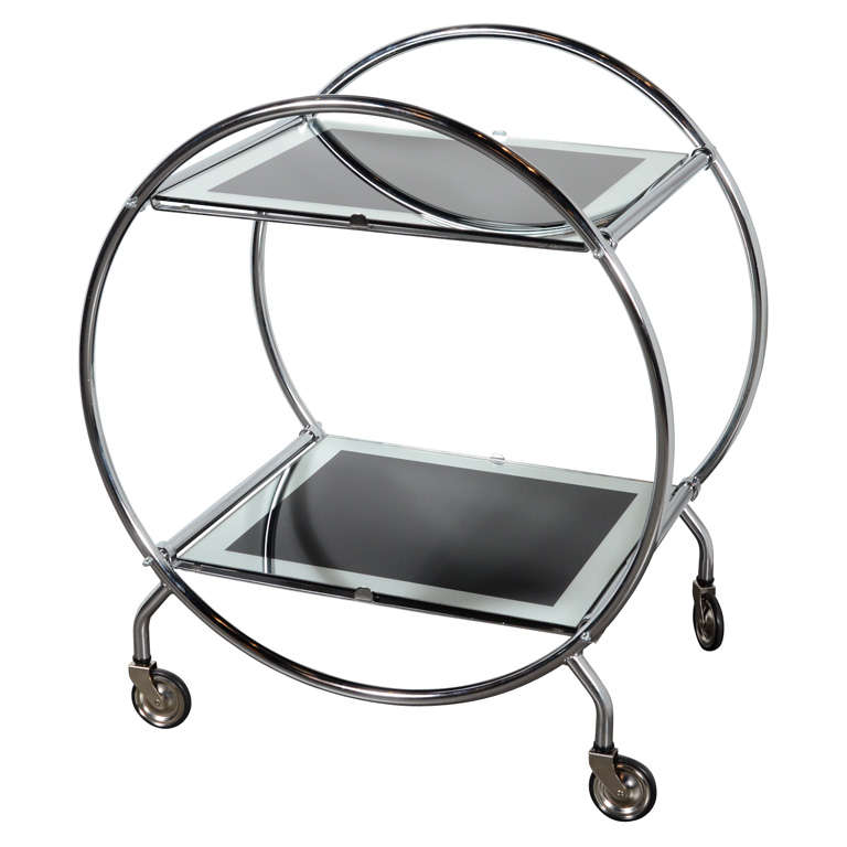 Art Deco Bar Cart With Vitrolite And Mirrored Accents at 1stdibs