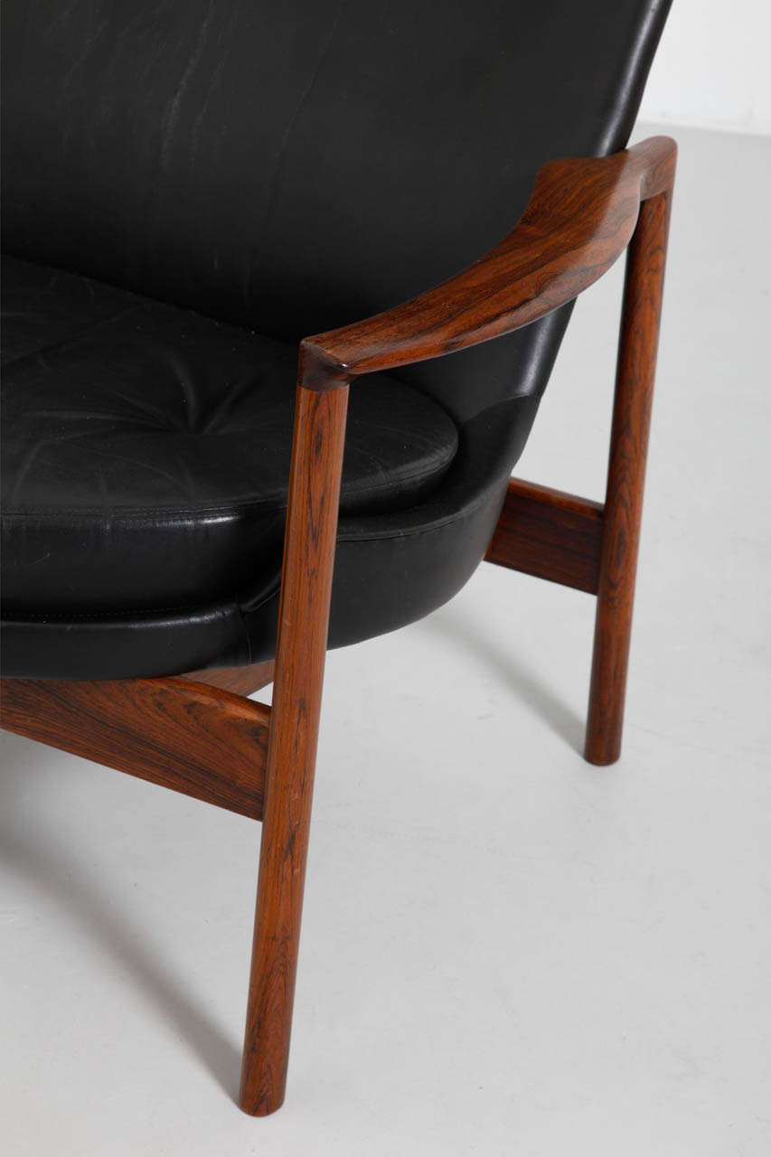Walnut Large Wing Back Lounge Chair Designed by Ib Kofod-Larsen, Denmark For Sale