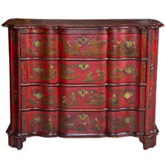 Late 19thc Red Chinoiserie Chest of Drawers