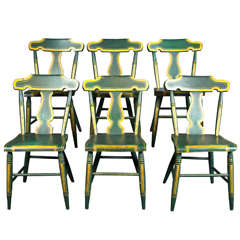 C. 1840 Set of Six Plank Seat Chairs with Original Decoration
