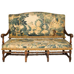 19thc English Oak Hall Bench / Settee with Antique Tapestry