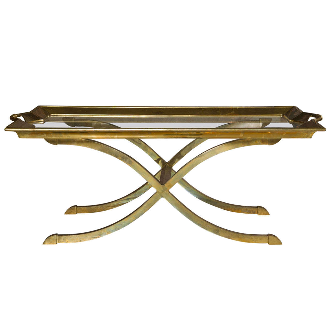 Mid Century Brass Tray Coffee Table at 1stDibs