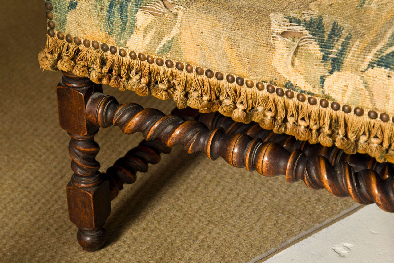 19thc English Oak Hall Bench / Settee with Antique Tapestry at 1stDibs