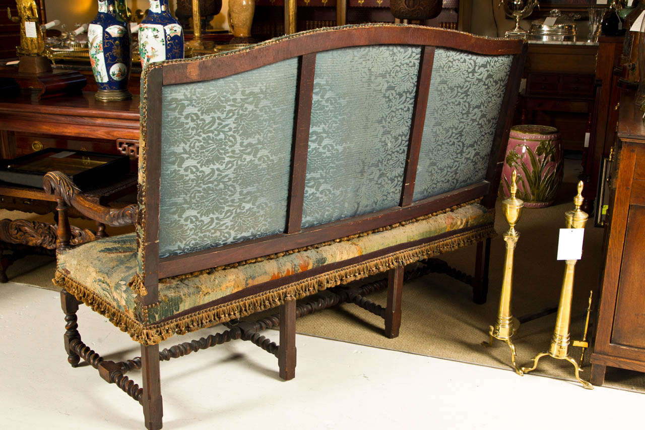 19thc English Oak Hall Bench / Settee with Antique Tapestry at 1stDibs