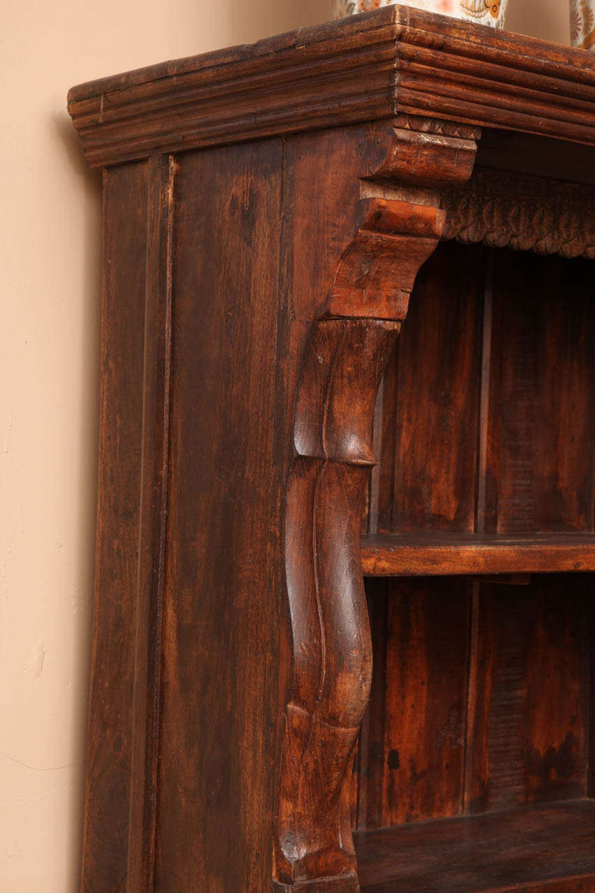 Javanese Tall Carved Wood Open Bookcase with Shelves from the Island of Java