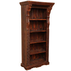 Tall Carved Wood Open Bookcase with Shelves from the Island of Java