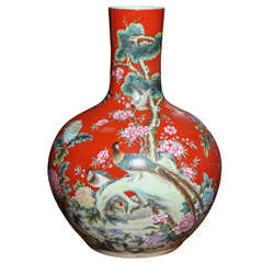 Vintage Kendi Style Chinese Hand-Painted Porcelain Vase with Birds, circa 1950