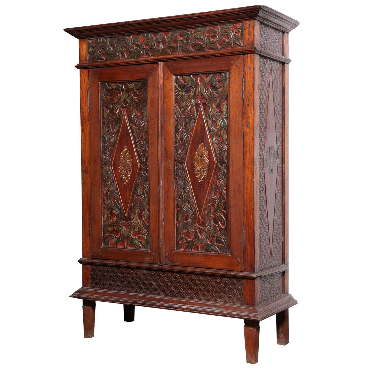 Antique Javanese Teakwood Cabinet with Detailed Carvings, Early 20th Century