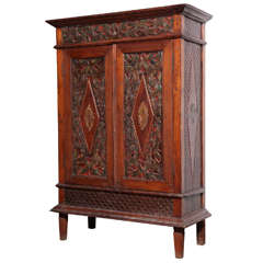 Antique Javanese Teakwood Cabinet with Detailed Carvings, Early 20th Century