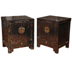 Antique Pair of Qing Dynasty Chinese Bedside Lacquered Cabinets from the 19th Century