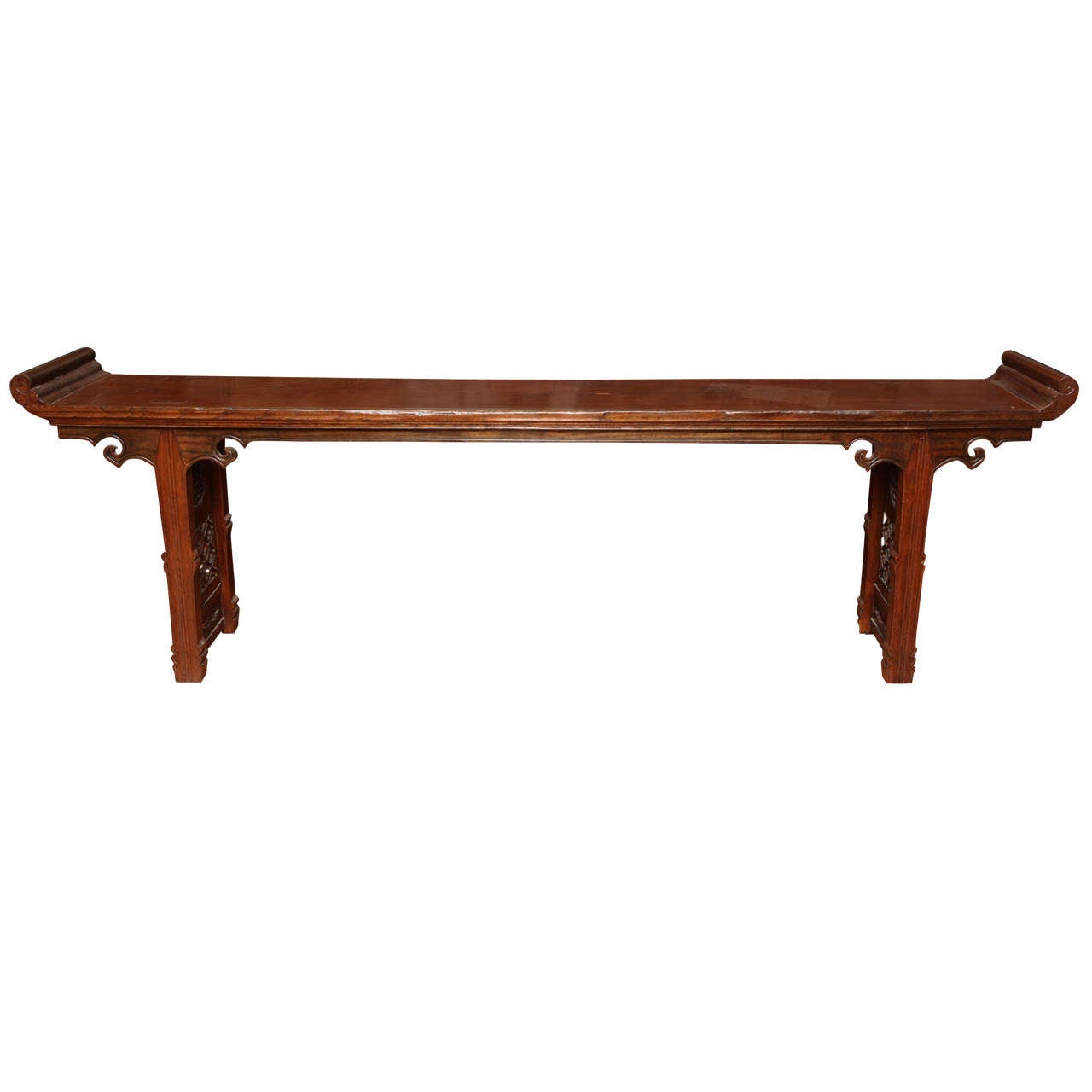19th Century Chinese Long Carved Wooden Console Table with Fretwork Design