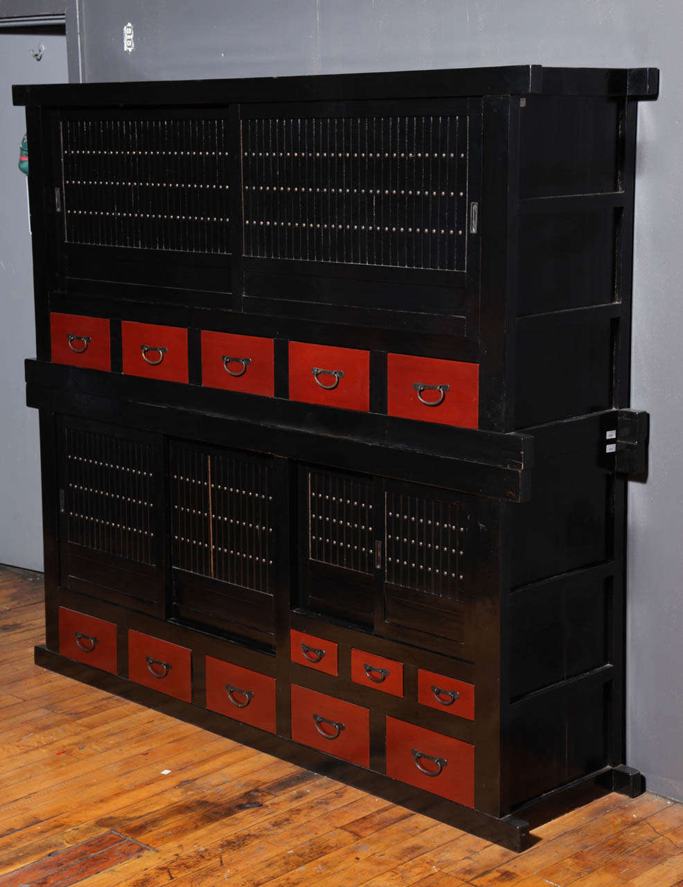 Black & Red stacking Japanese style pantry Cabinet.
-13 Drawers
-Can be Side by Side or stacked