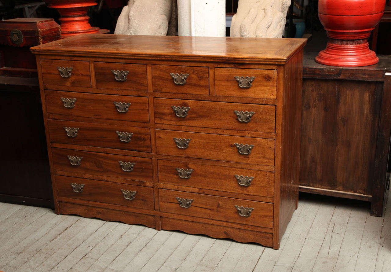 Antique Chinese Colonial Chest Of Drawers With Butterfly Hardware