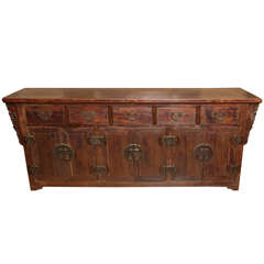 Antique 19th Century, Elm Long Shanxi Sideboard with Five-Drawers over Six Doors