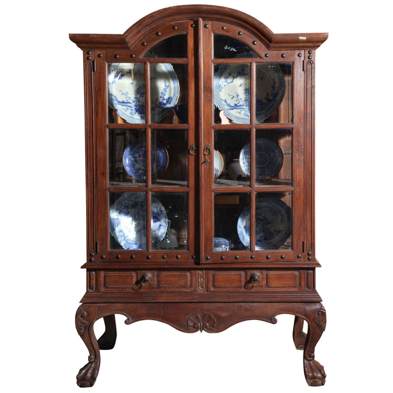 Vintage Large Double Glass Door Hutch For Sale at 1stdibs