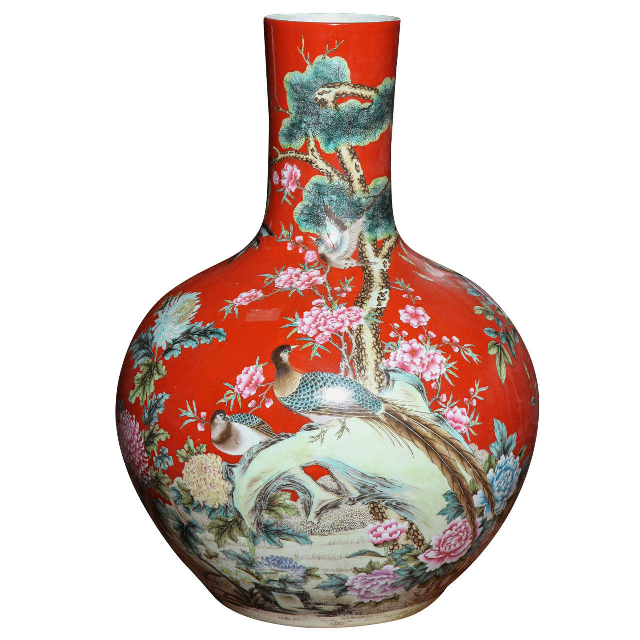 Vintage Kendi Style Chinese HandPainted Porcelain Vase with Birds