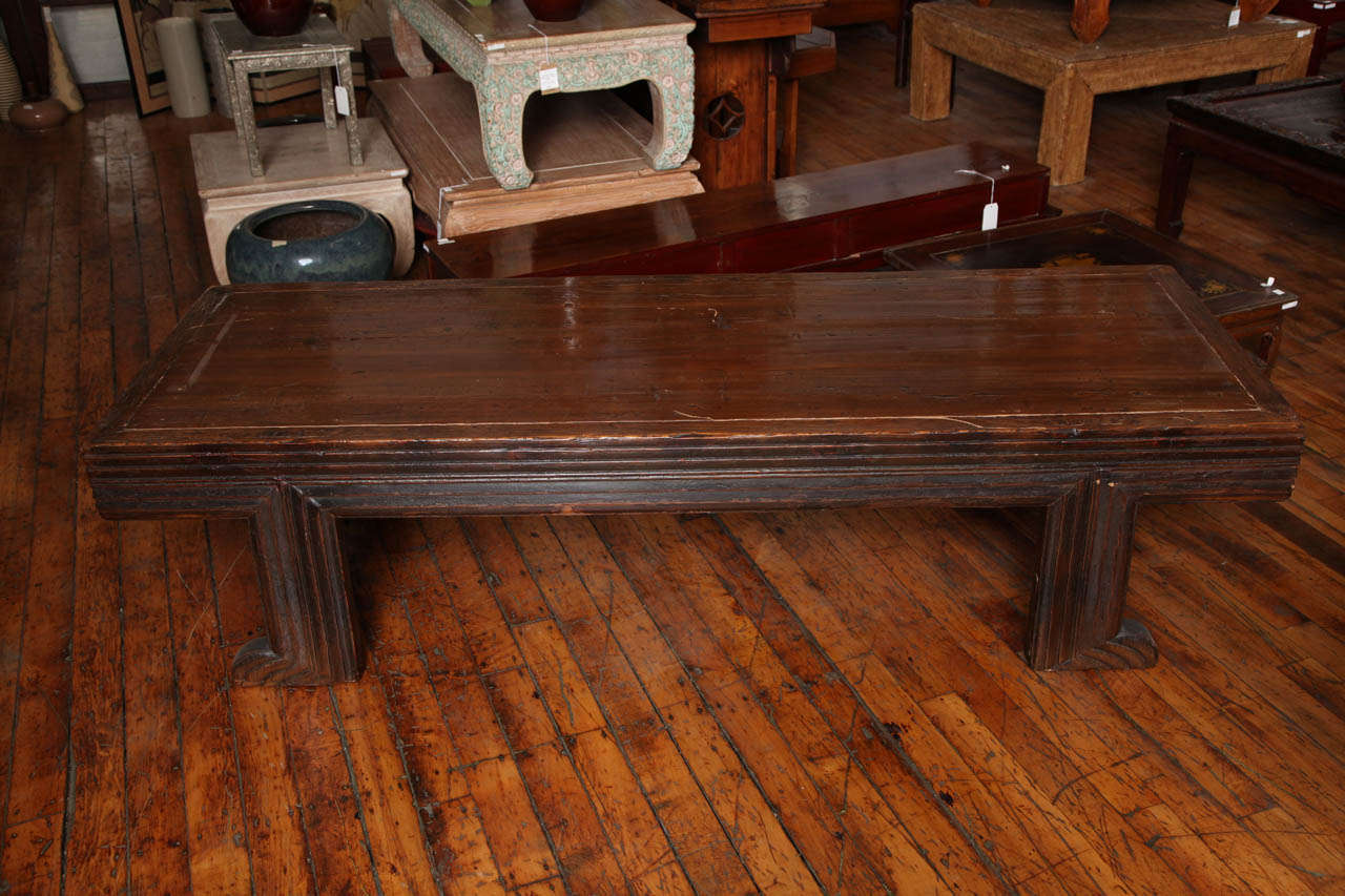 19th Century, Long Chinese Fine Elmwood Coffee Table with Unusual
