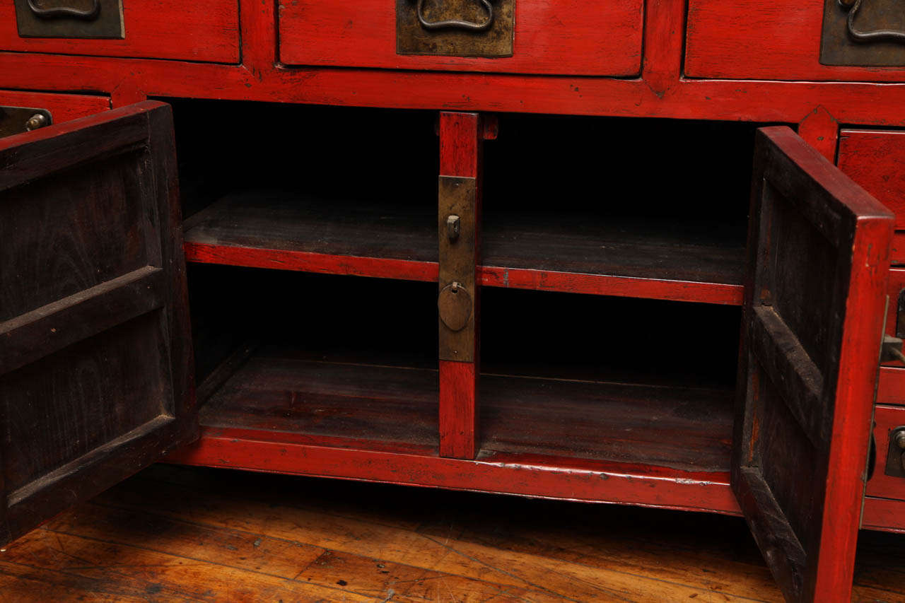 Chinese Elmwood Red Lacquer Sideboard at 1stdibs