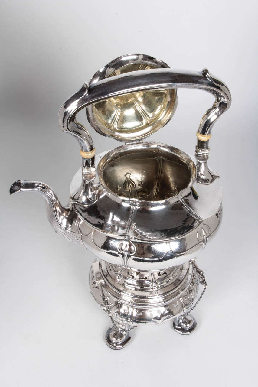 Martele Gorham/American Art Nouveau Handwrought Sterling Kettle-on-Stand c.1903 For Sale 1