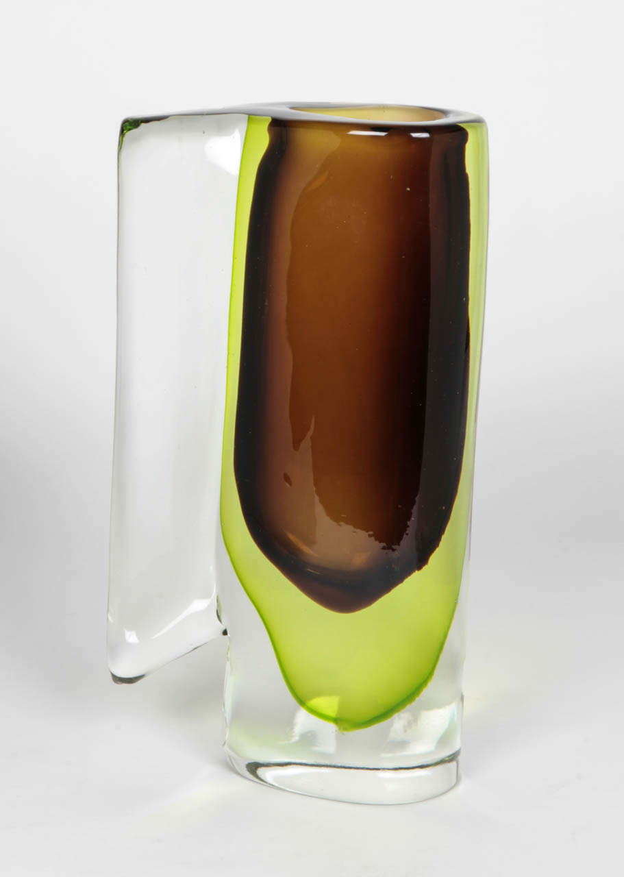 Mid-Century Modern Flavio Poli Seguso Vetri d'Arte Brown Murano Art Glass Vase, circa 1950s For Sale