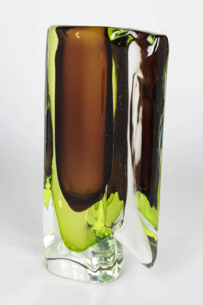 Italian Flavio Poli Seguso Vetri d'Arte Brown Murano Art Glass Vase, circa 1950s For Sale