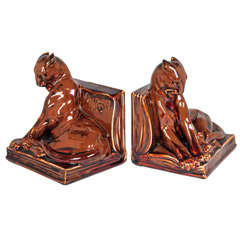 Used Rookwood / Margaret McDonald American Art Pottery Art Deco Rare "Panther" Bookends 1936