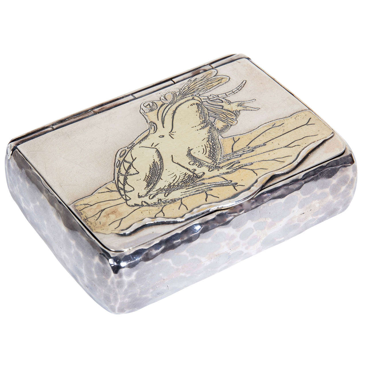 Tiffany & Co. / Art Nouveau Sterling "Frog on a lily pad" covered box 1880 For Sale