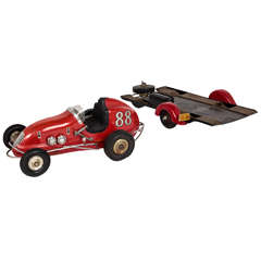 Used Ohlsson & Rice Rare Streamline American Art Deco Tether Race Car Model No. 88 with Trailer circa 1950