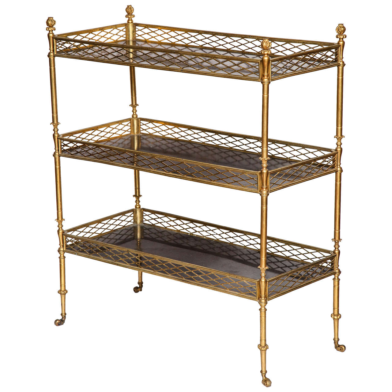 Pair of Steel and Gilt Metal Etageres  In Good Condition In New York, NY