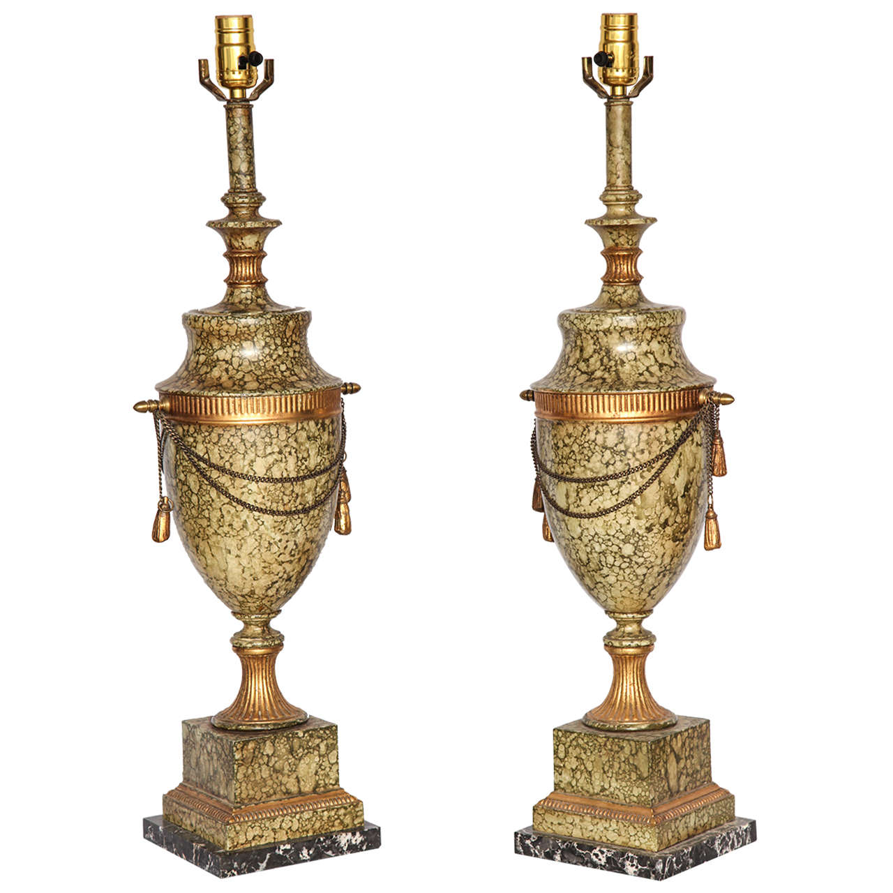 20th Century Pair of Tole Urn-Form Lamps