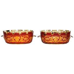 Pair French Red Painted Tole Jardinieres