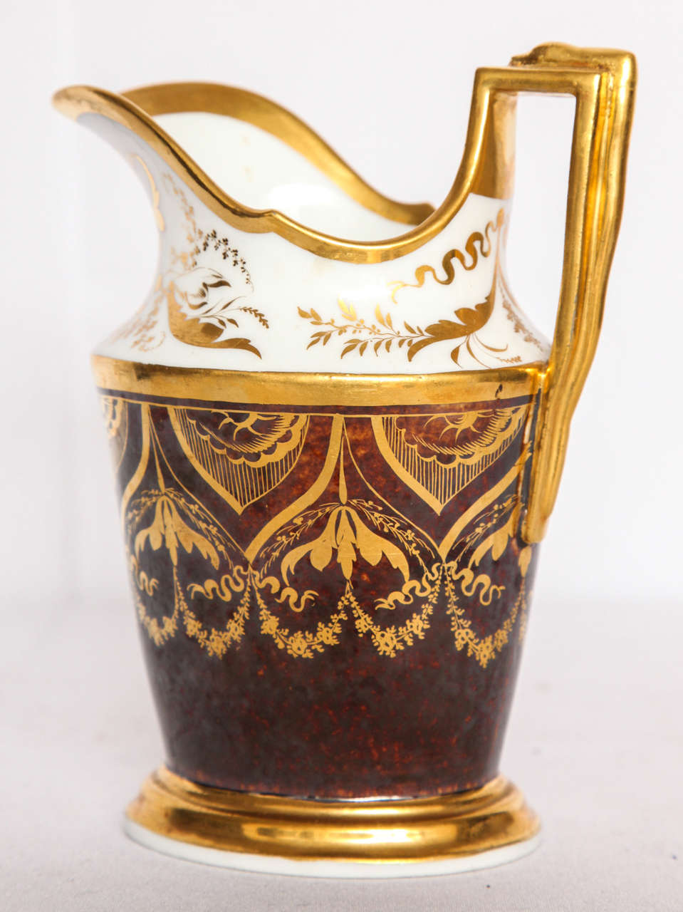 Empire French Gilt and Painted Porcelain Pitcher For Sale