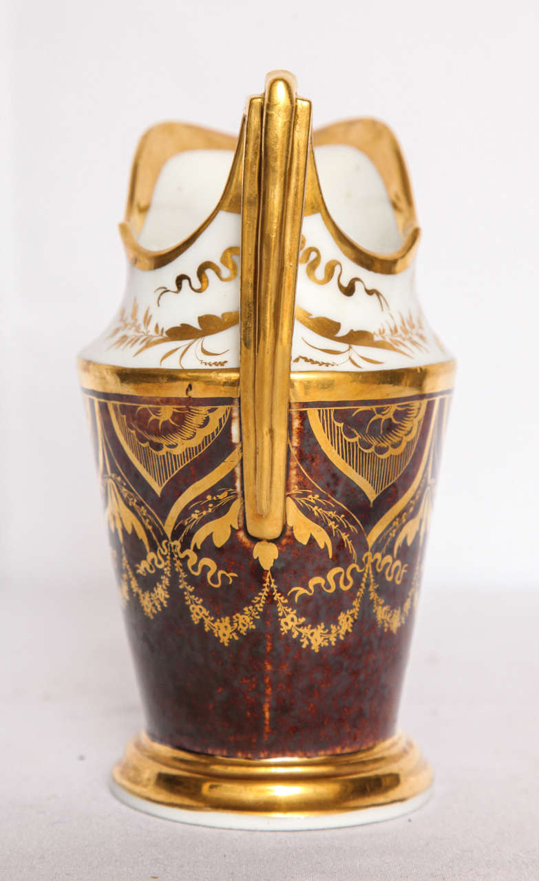 French Gilt and Painted Porcelain Pitcher In Good Condition For Sale In New York, NY