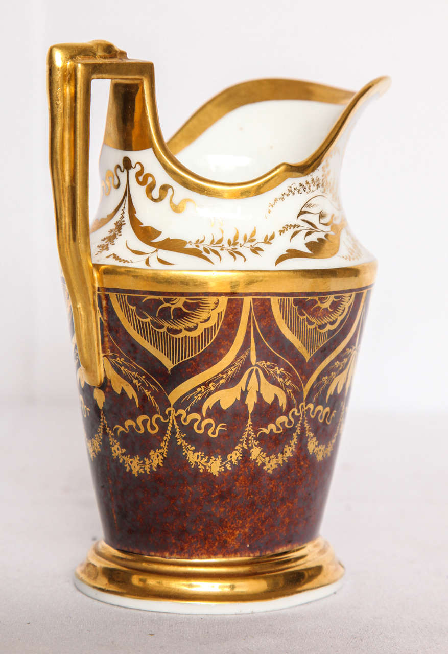 19th Century French Gilt and Painted Porcelain Pitcher For Sale