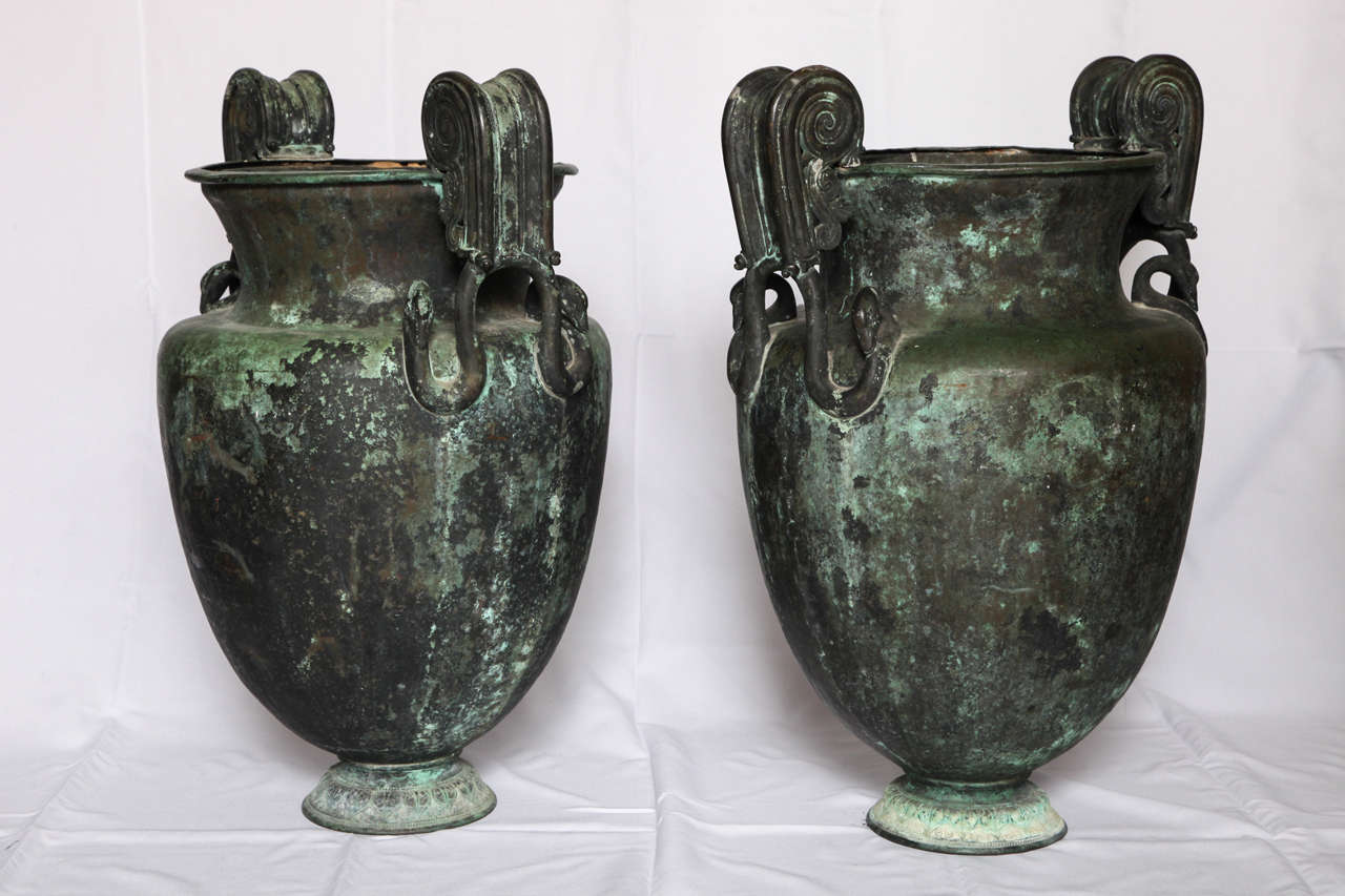 Copper Pair of Large Neoclassical Urns For Sale