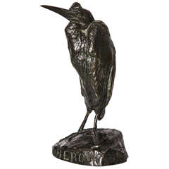 French Patinated Bronze Study of a Heron
