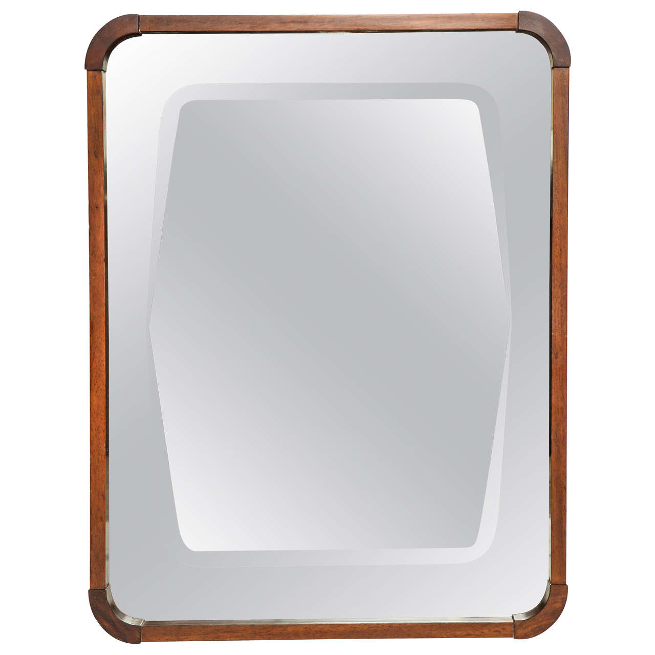 Italian Walnut Framed Mirror on Grey Mirror