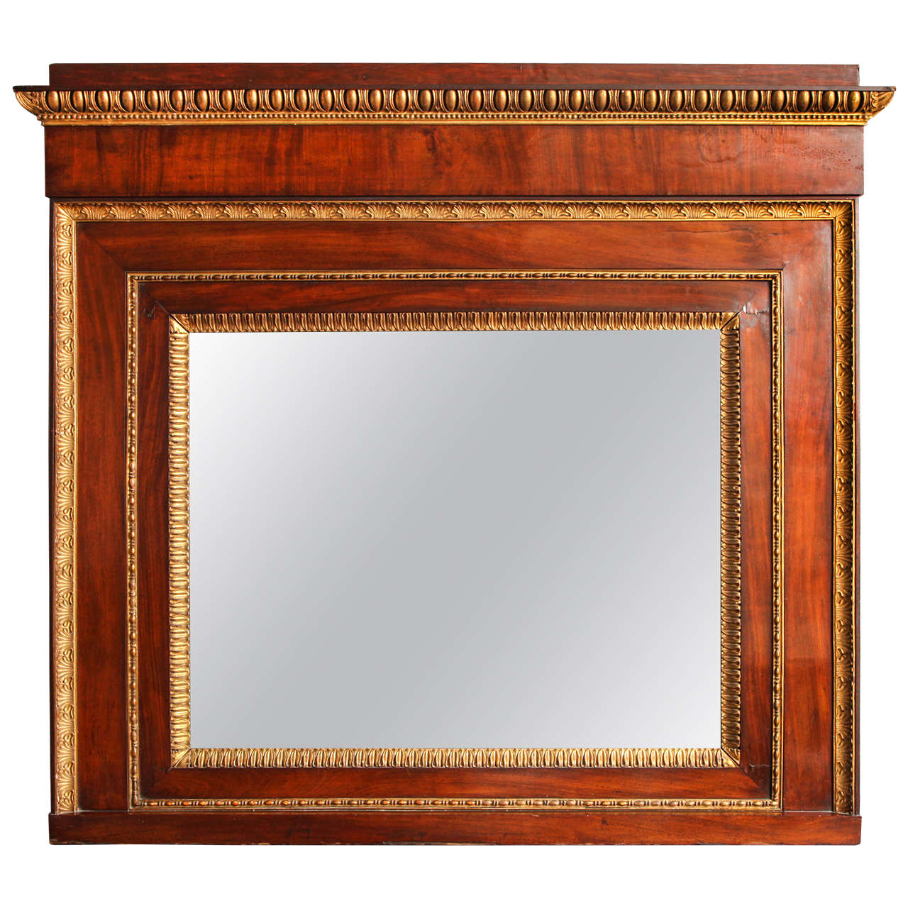 Large Italian Mahogany and Gilt-Wood Mirror with Original Mirror Plate