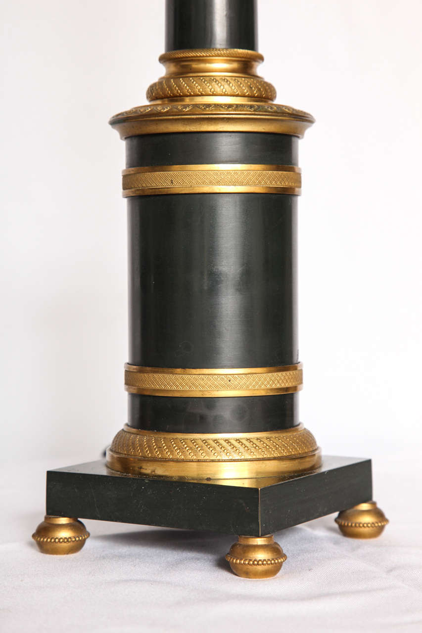 Pair of Gilt and Patinated Metal Banded Column Lamps 2
