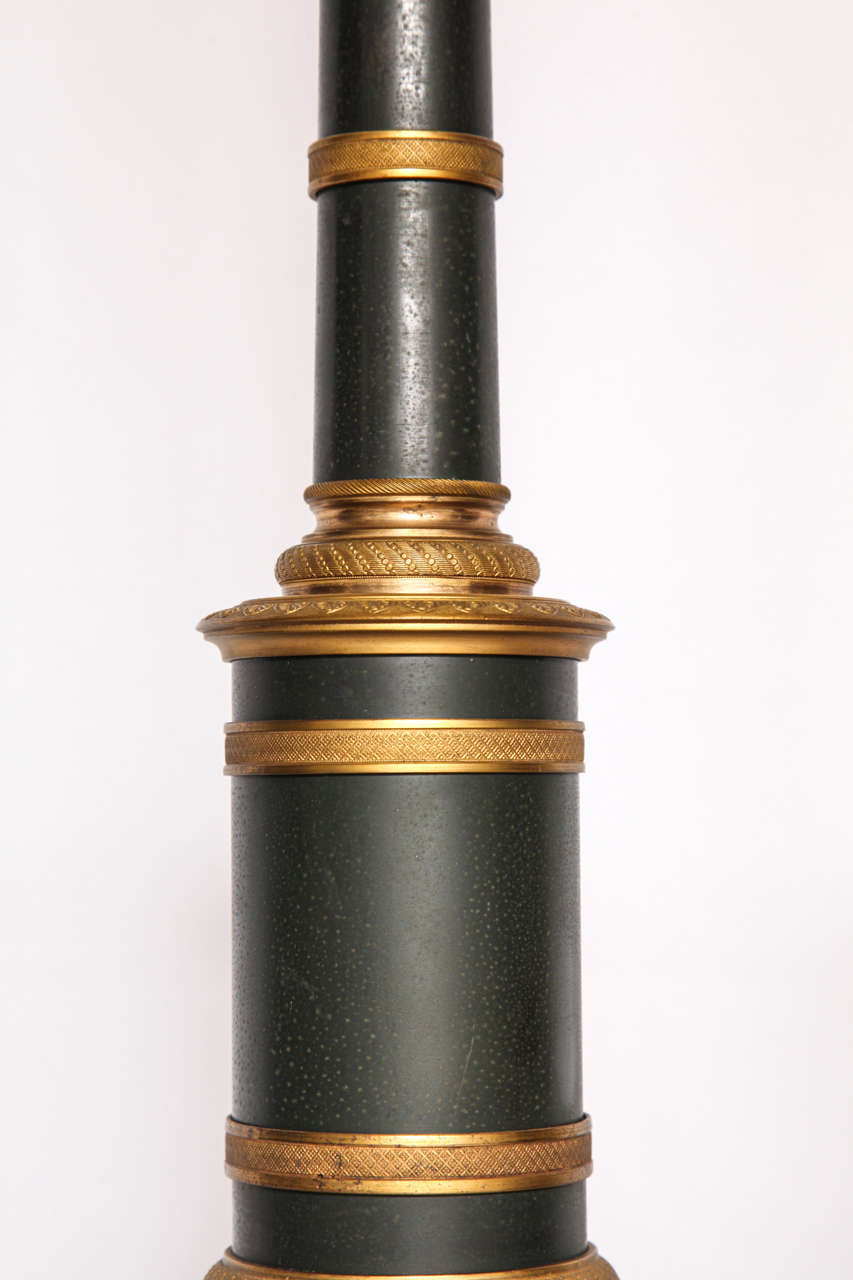 Pair of Gilt and Patinated Metal Banded Column Lamps 4