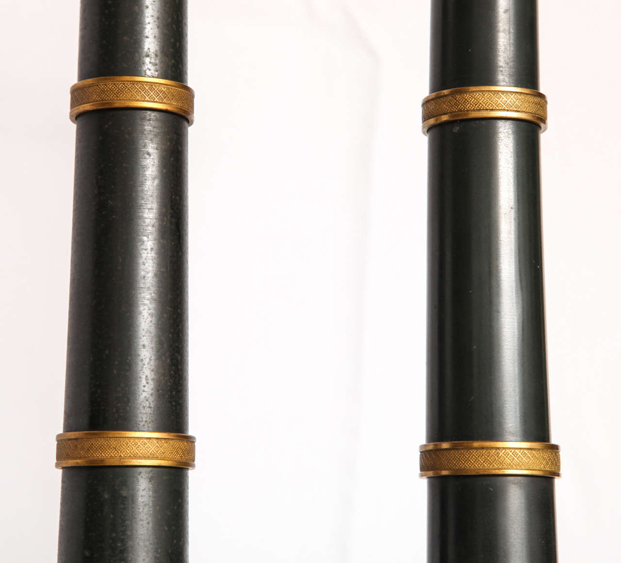 Pair of Gilt and Patinated Metal Banded Column Lamps 6