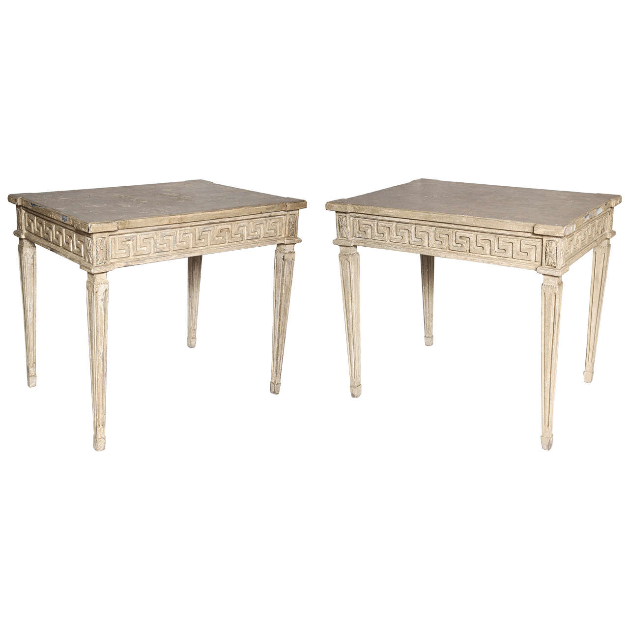Pair of Continental Painted Neoclassical Style Greek Key Tables at 1stDibs