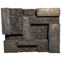 Circa 1970 Paul Evans Sculpted Bronze Resin Brutalist Wall Sculpture 1