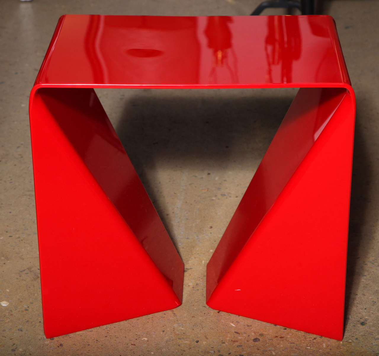1960's polished Origami Table by Neal Small in Red Plexiglass. Great multi-use, functional, easily transportable small Table.  Also great as a Coffee Table.
Slight imperfection to top.  The famed 