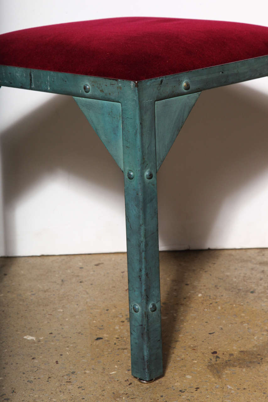 Jean Paul Gautier Paris Showroom Stool in Verdigris Steel with Red Velvet Seat In Good Condition In Bainbridge, NY