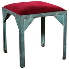 Jean Paul Gautier Paris Showroom Stool in Verdigris Steel with Red Velvet Seat