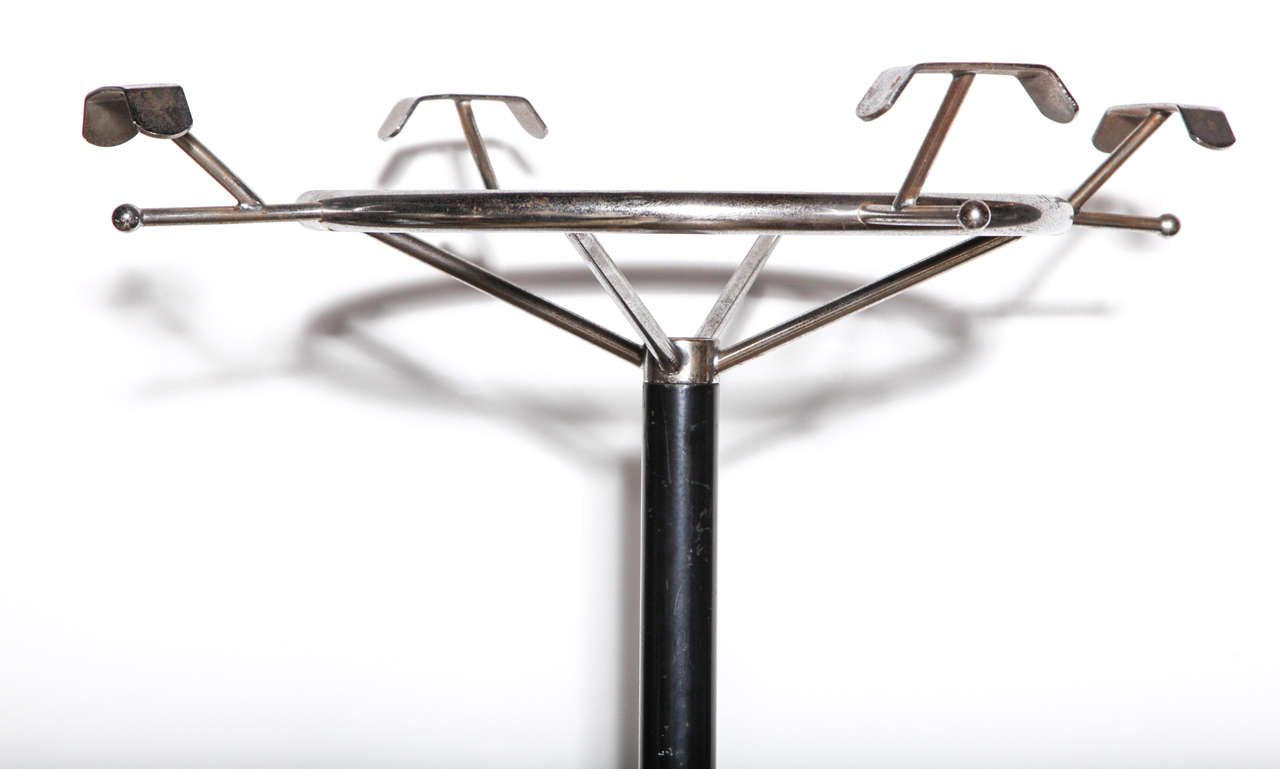 Mid-Century Modern Velca Legnano Polished Steel and Black Lacquer Coat Rack, 1960's 