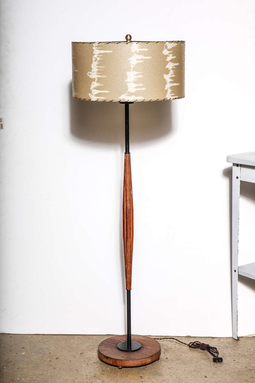 American Yasha Heifetz Tapered Cerused Oak & Black Enamel Floor Lamp, 1950s For Sale