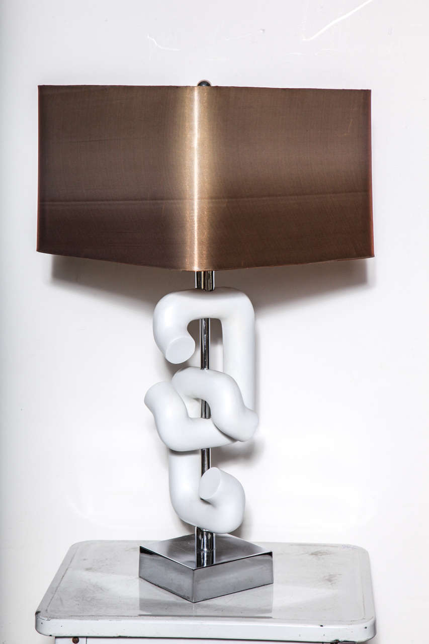 Enameled Robert Sonneman Interlocking White Enamel & Chrome Sculpture Table Lamp, 1960s 