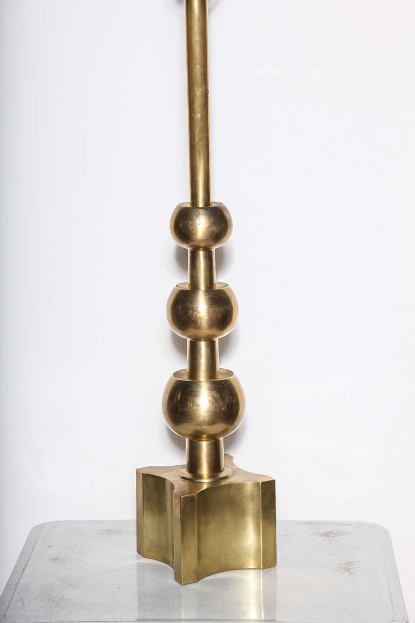 Hollywood Regency Tall Stiffel All Brass Stacked Triple Orb Table Lamp, Circa 1960